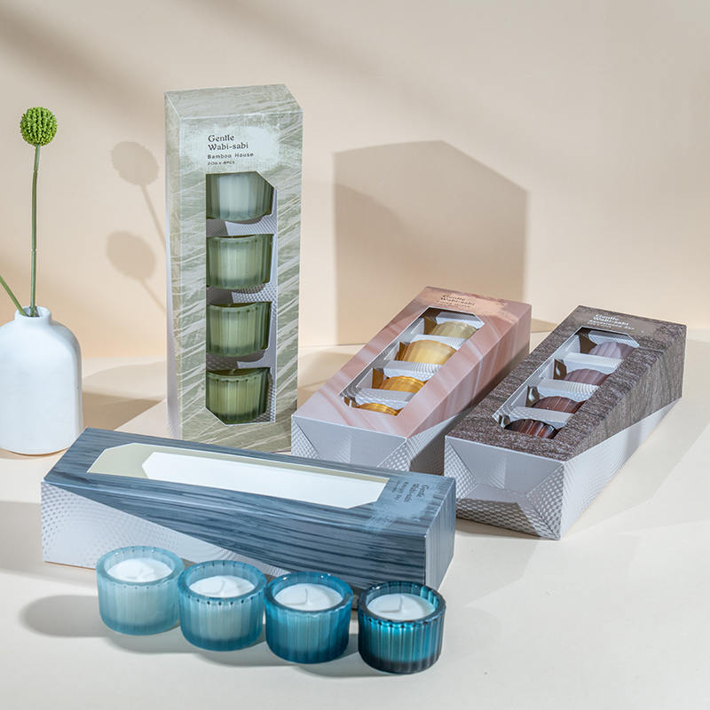 Set ng 4 na patayong may guhit na maliit na dwarf glass candle cup