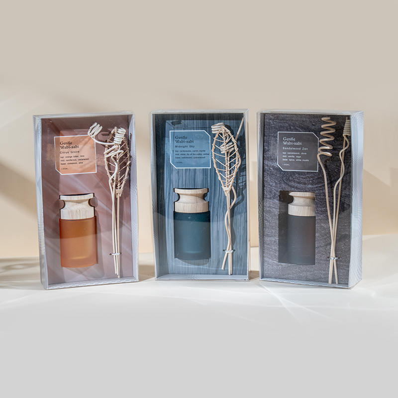 High cylindrical glass flask premium reed diffuser na may wooden stick-aroma diffuser vendor