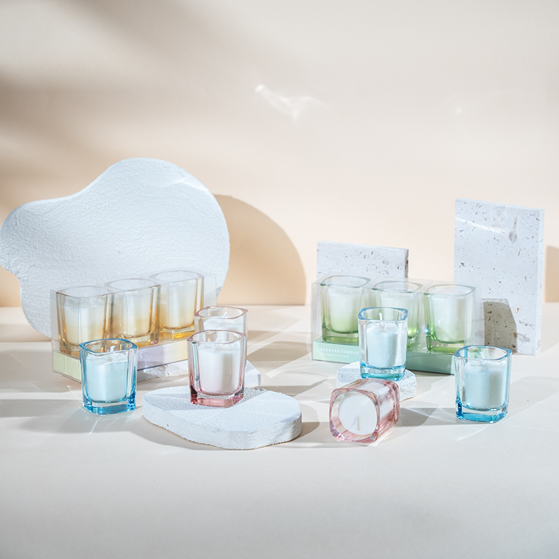 3pcs square candles set na may gradient na kulay