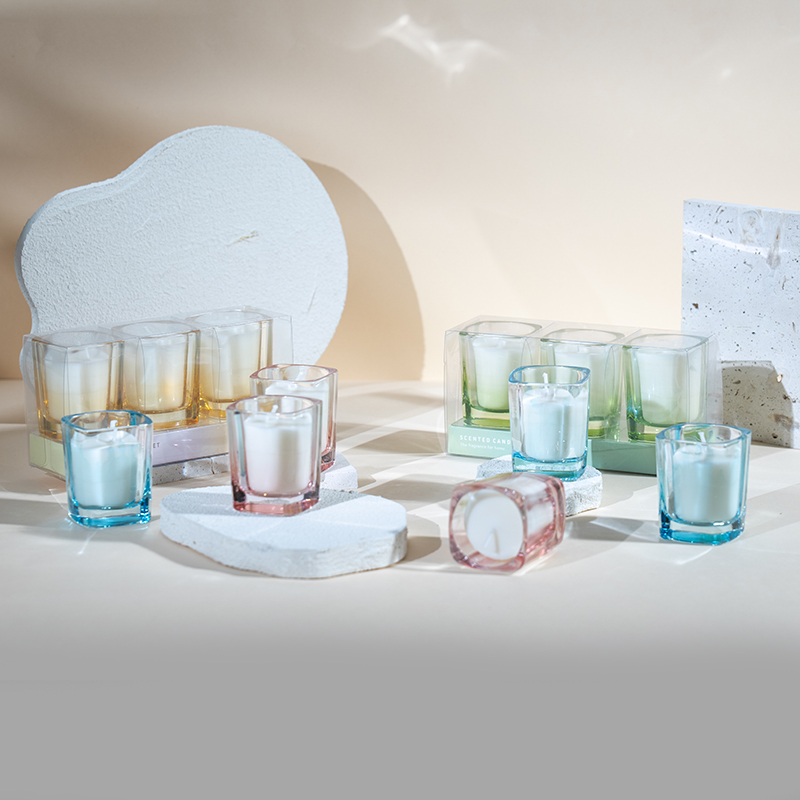 3pcs square candles set na may gradient na kulay