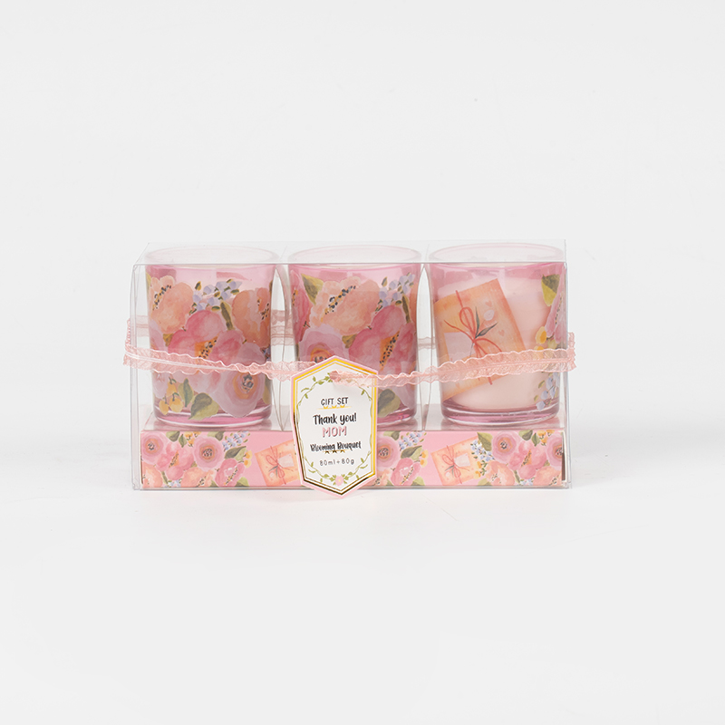 Mother'day classic small round glass cup na mabangong kandila 3PCS set-eco soy candle manufacturer