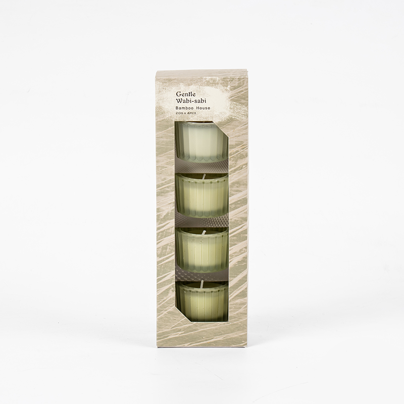 Set ng 4 na patayong may guhit na maliit na dwarf glass candle cup