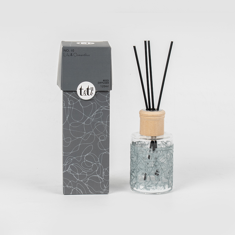 Klasikong bilog na bote ng salamin na may takip na gawa sa kahoy sa magandang paper deco reed diffuser-home fragrance vendor