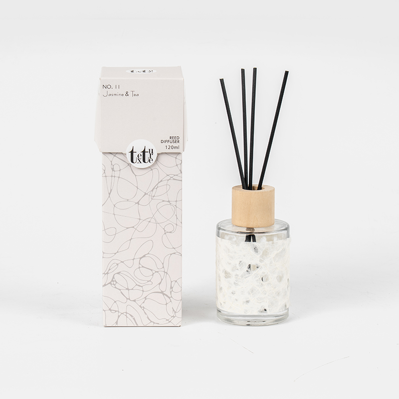 Klasikong bilog na bote ng salamin na may takip na gawa sa kahoy sa magandang paper deco reed diffuser-home fragrance vendor