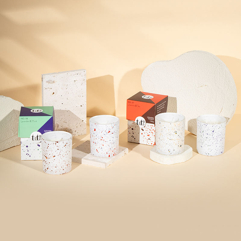 Classic round cup scented candle na may marble design printing-Eco soy wax candle