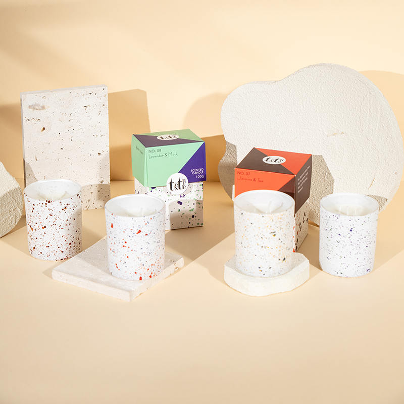 Classic round cup scented candle na may marble design printing-Eco soy wax candle