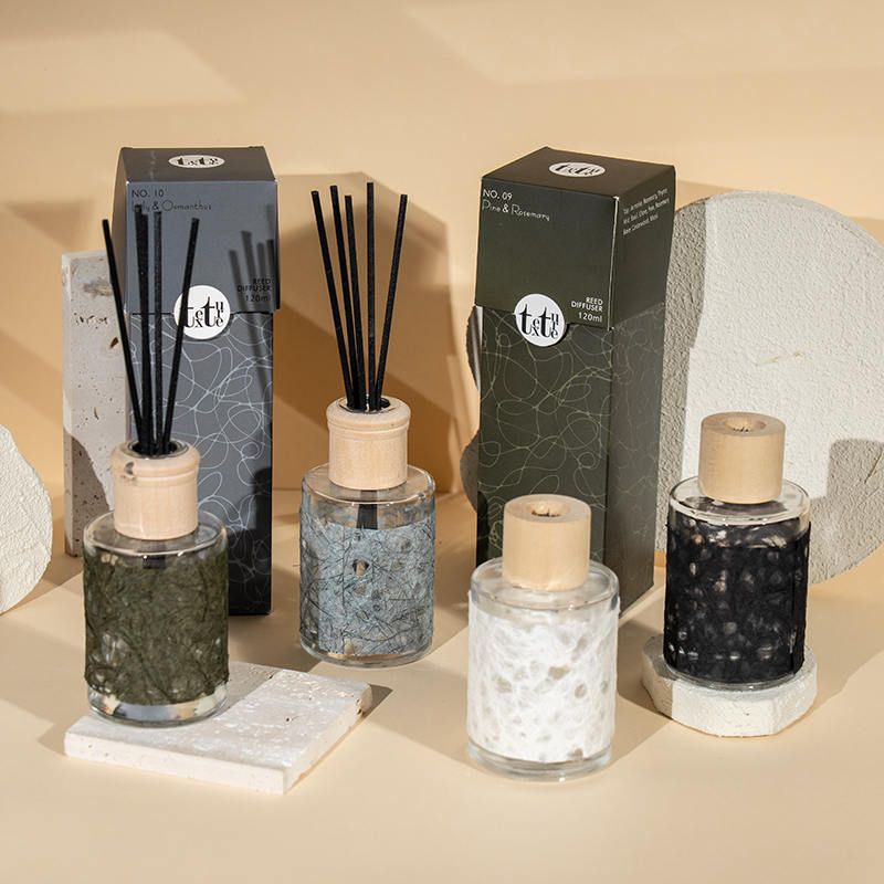 Klasikong bilog na bote ng salamin na may takip na gawa sa kahoy sa magandang paper deco reed diffuser-home fragrance vendor