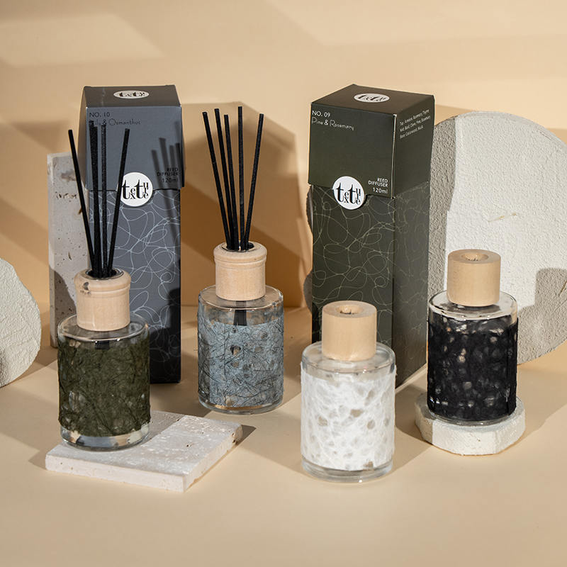 Klasikong bilog na bote ng salamin na may takip na gawa sa kahoy sa magandang paper deco reed diffuser-home fragrance vendor