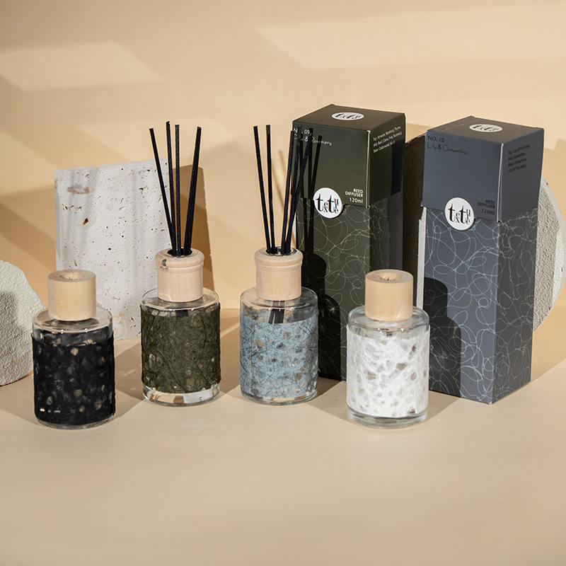 Klasikong bilog na bote ng salamin na may takip na gawa sa kahoy sa magandang paper deco reed diffuser-home fragrance vendor